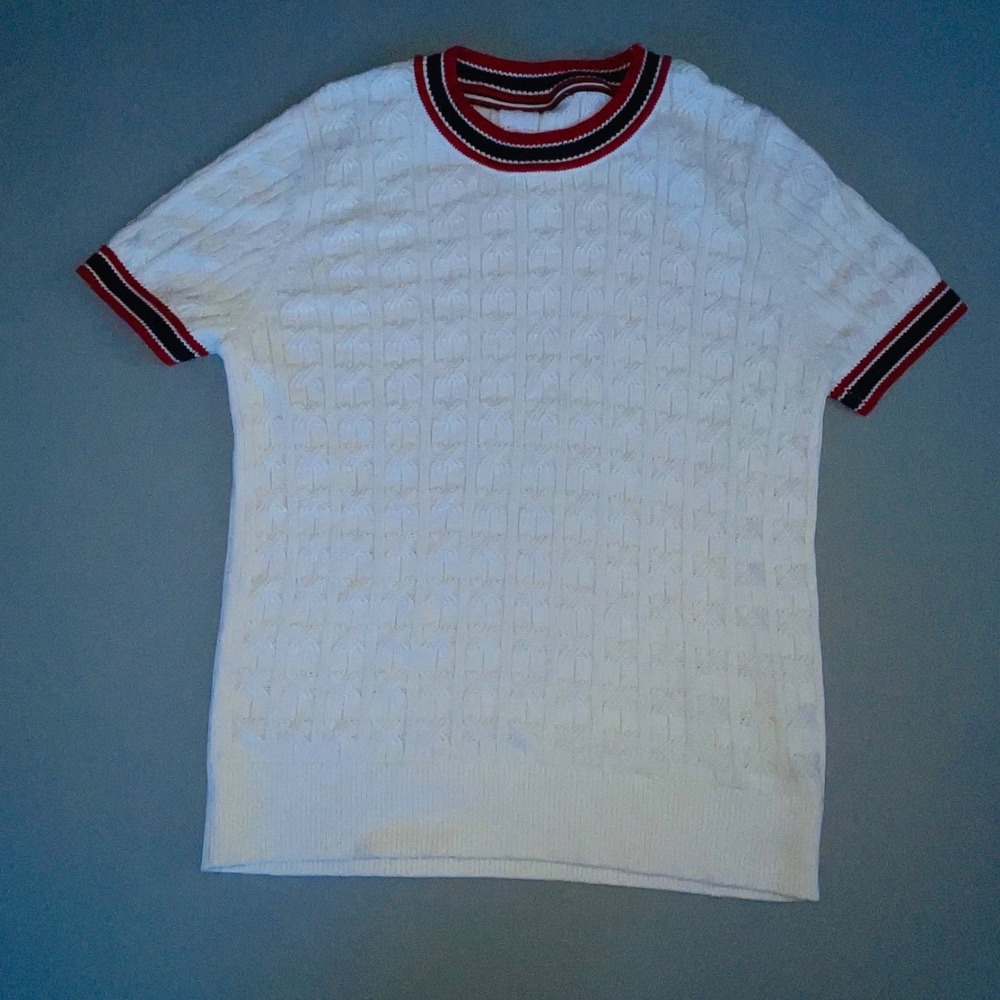 Tommy Hilfiger Womens Cable Knit Short Sleeve Cricket Sweater White See Photo Sz